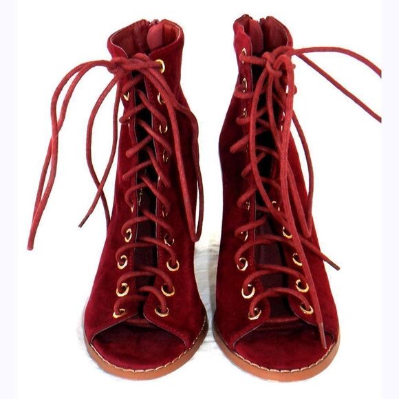 Cranberry red Gladiator peep toes chunky heels - Picture 1 of 6